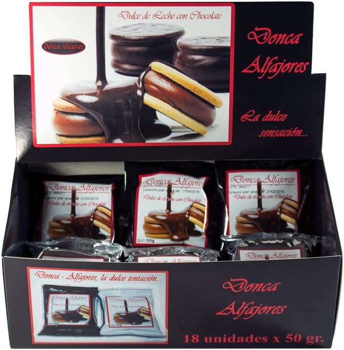 Caja expositora de alfajores Donca de chocolate
